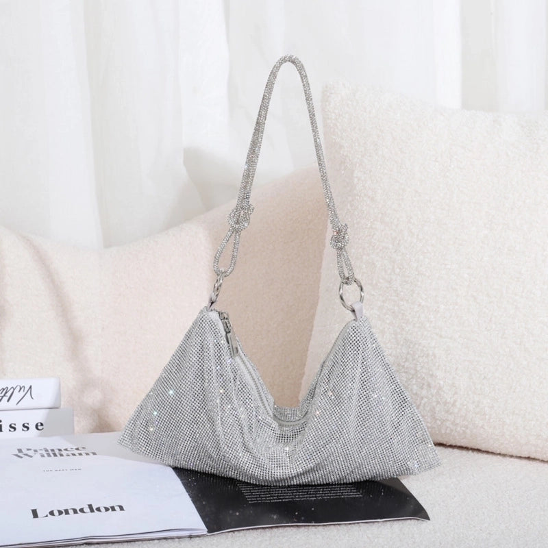 Silver Black Gold Pu Leather Solid Color Rhinestone Evening Bags