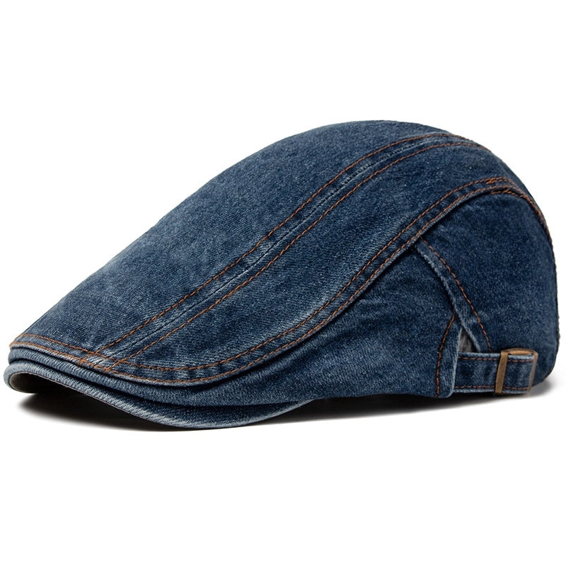 Spring And Autumn Men's Washed Denim Beret Pure Cotton Sunshade Cap Women's British Style Retro Forward Hat