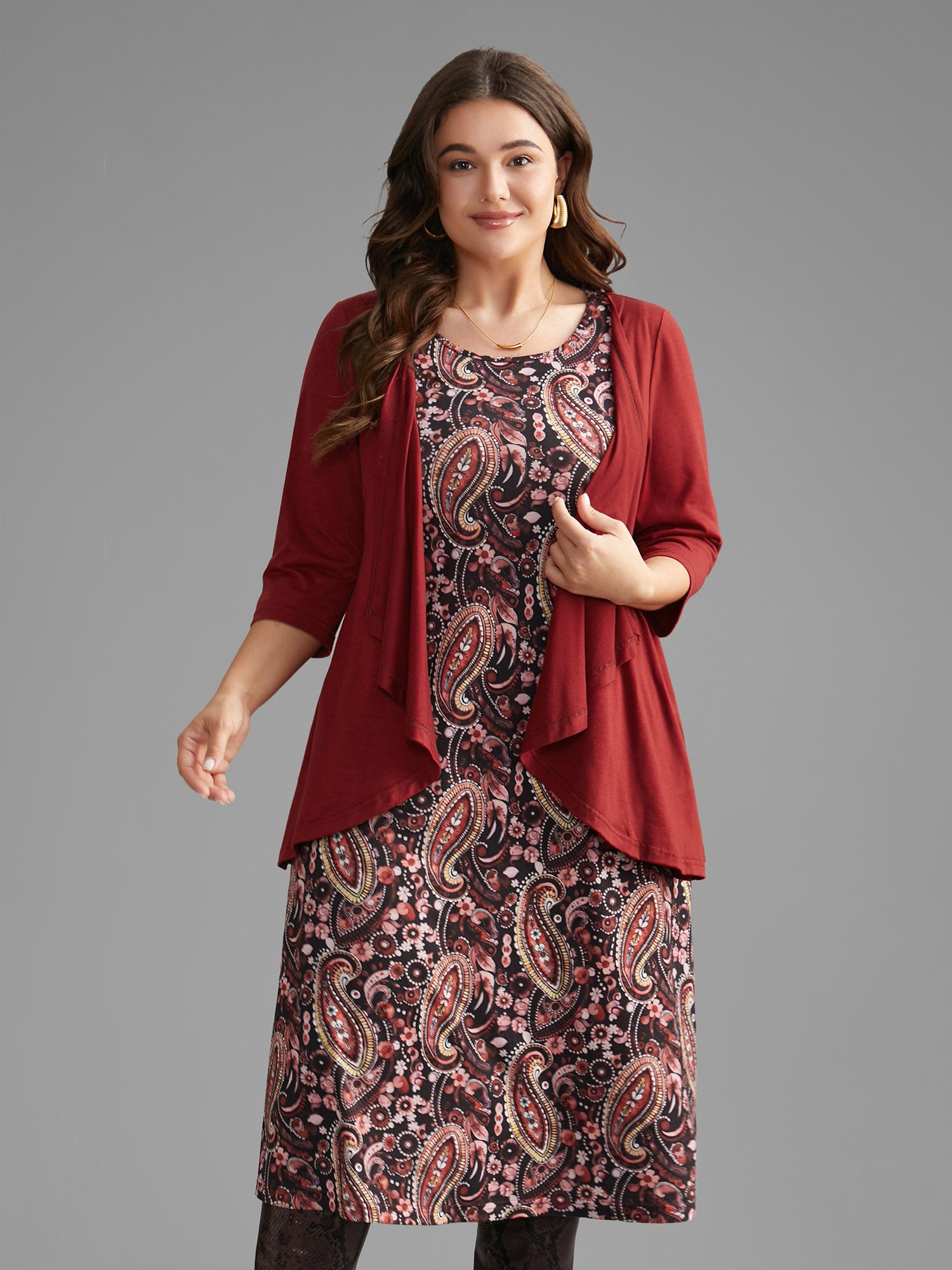 Two Piece Paisley Print Knit Dress Set