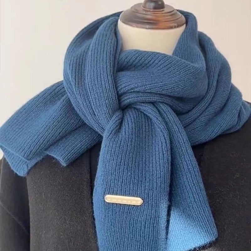 Scarf Women's Winter New Wool Knitted Solid Color Small Scarf Trendy Thickened Warm Long Scarf
