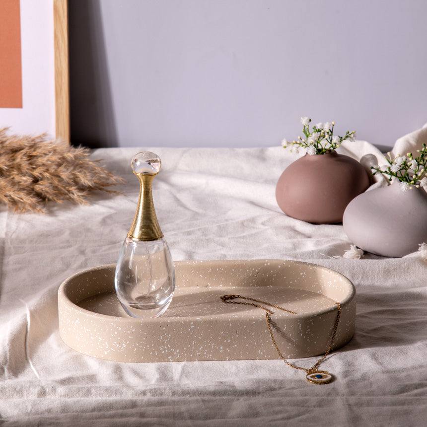 Concrete Oval Valet Tray Medium - Speckled Taupe