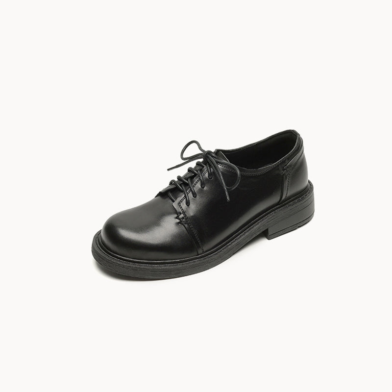 British Style Handmade Washed Cow Leather Soft Derby Shoes in Brown/Black