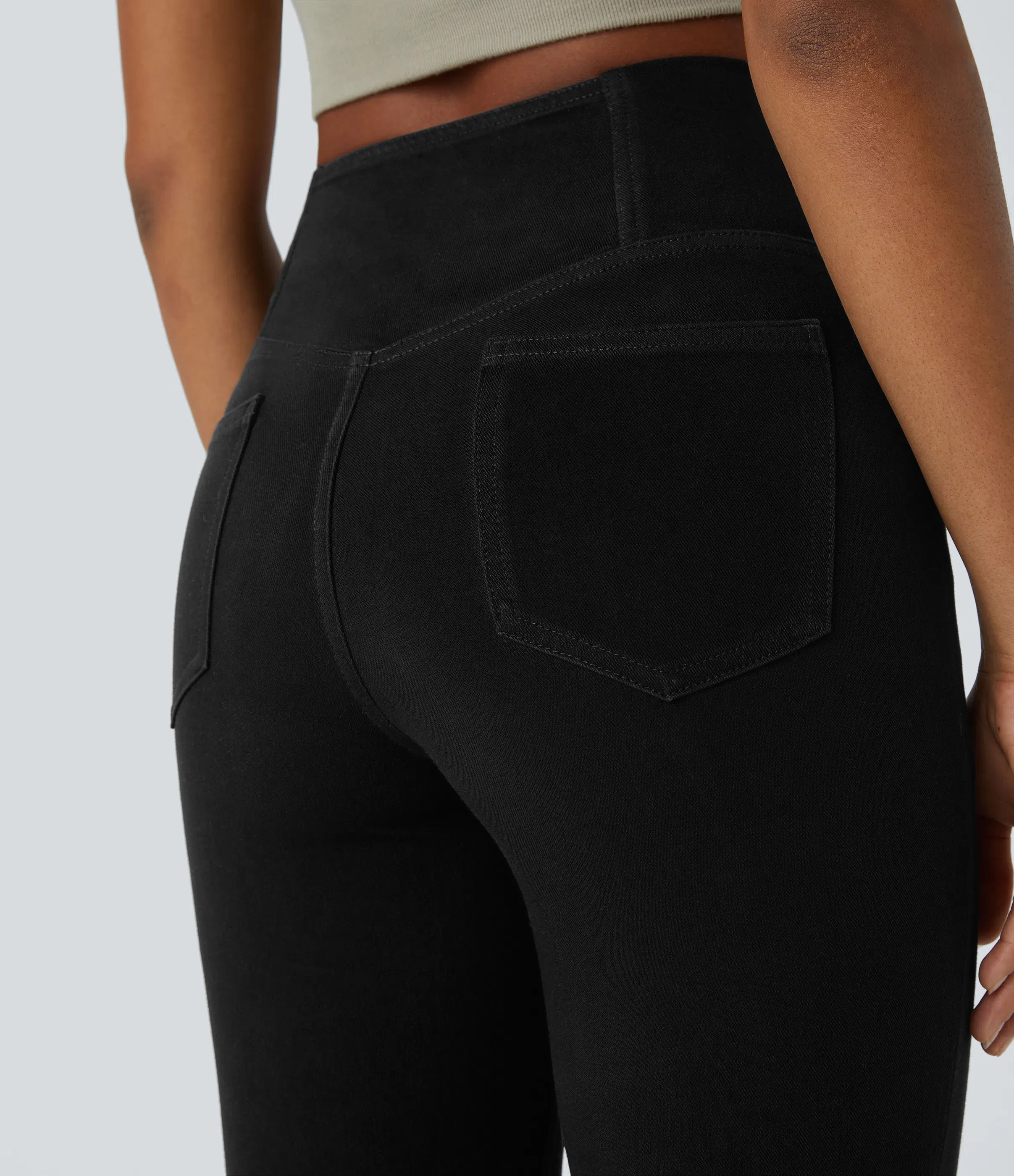 ⚡8 Packs for $25.95⚡- High Waisted Crossover Pocket Washed Stretchy Knit Casual Super Flare Jeans