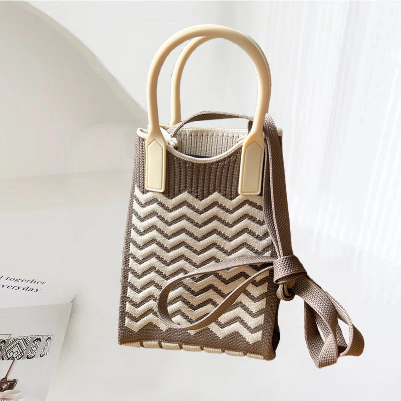 Women's Polyester Stripe Heart Shape Cat Cute Classic Style Weave Sewing Thread Square Open Straw Bag