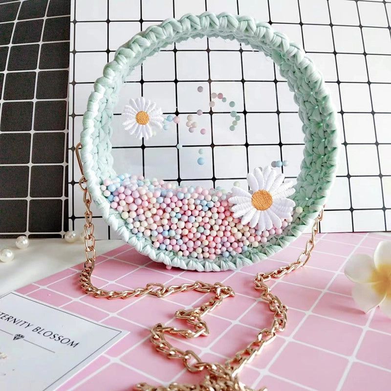 Women's Small Arylic Flower Cute Round Open Crossbody Bag