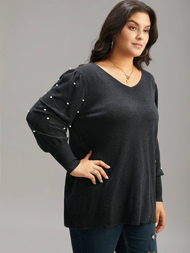 Supersoft Essentials Solid Pearl Beaded Elastic Cuffs Pullover
