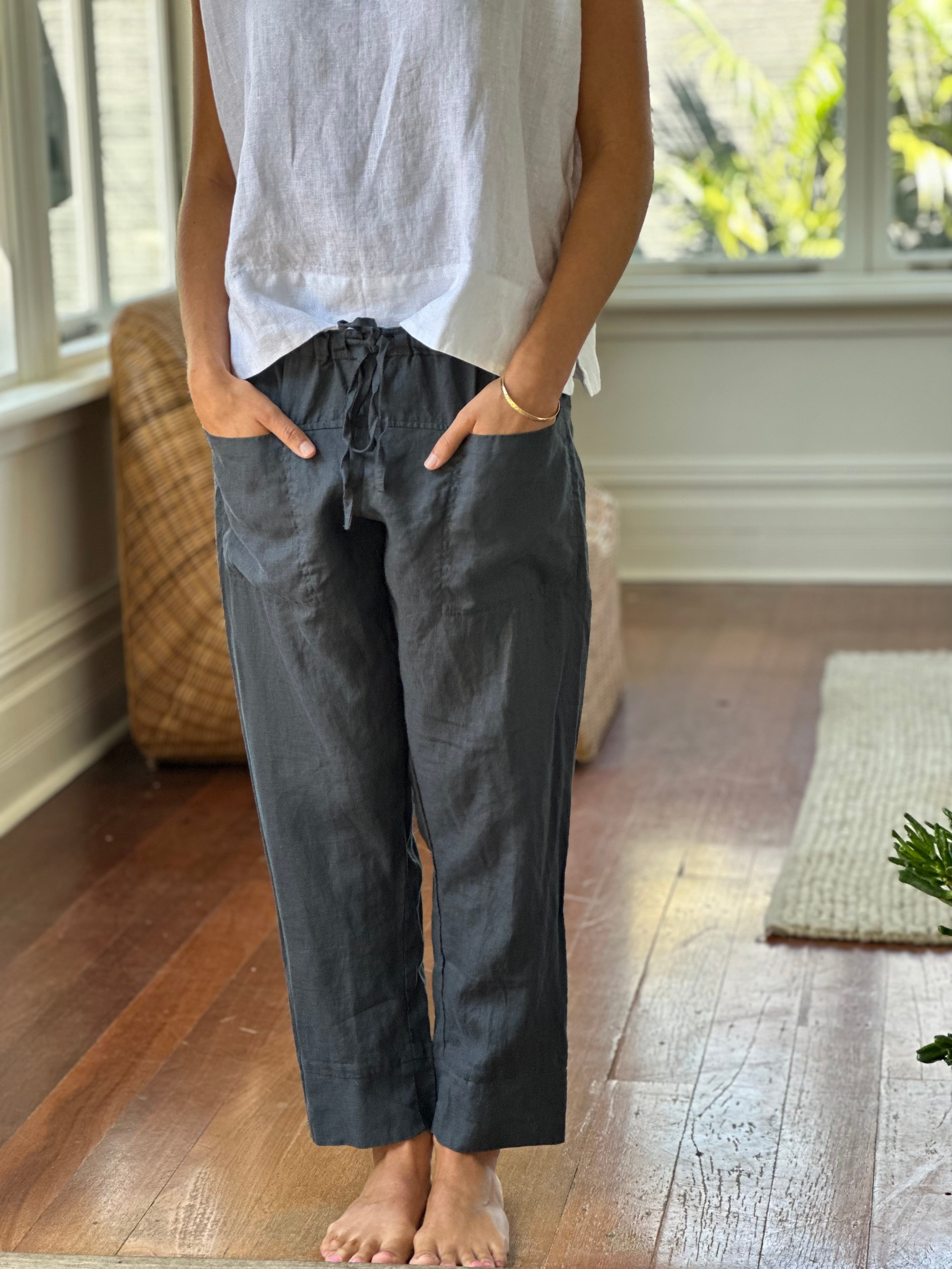darcy pants - charcoal linen