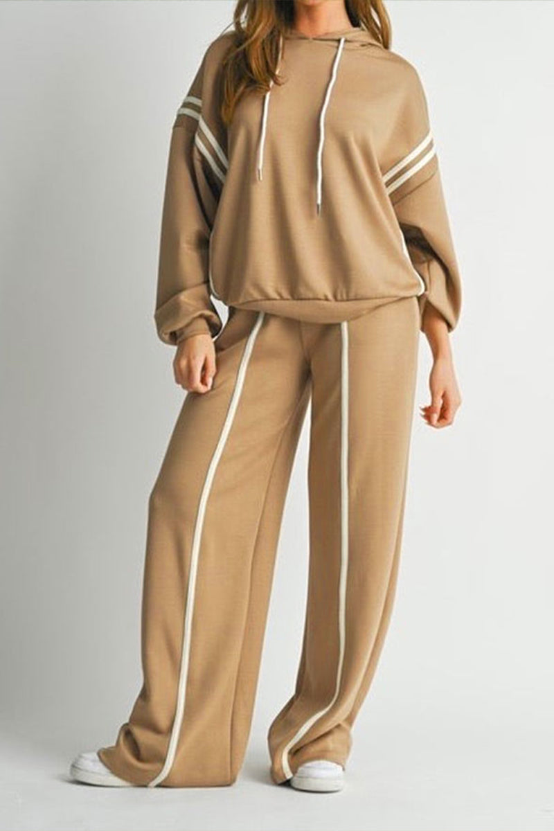 Casual Sportswear Daily Solid Color Draw String Hooded Long Sleeve Two Pieces