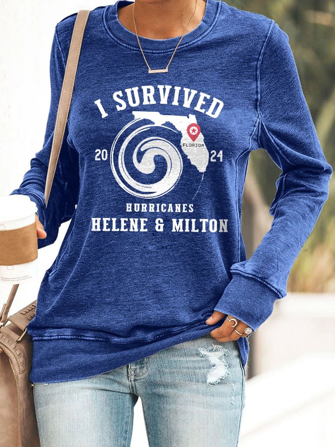 Retro I Survived 2024 Hurricane Helene And Milton Survivor Print Sweatshirt