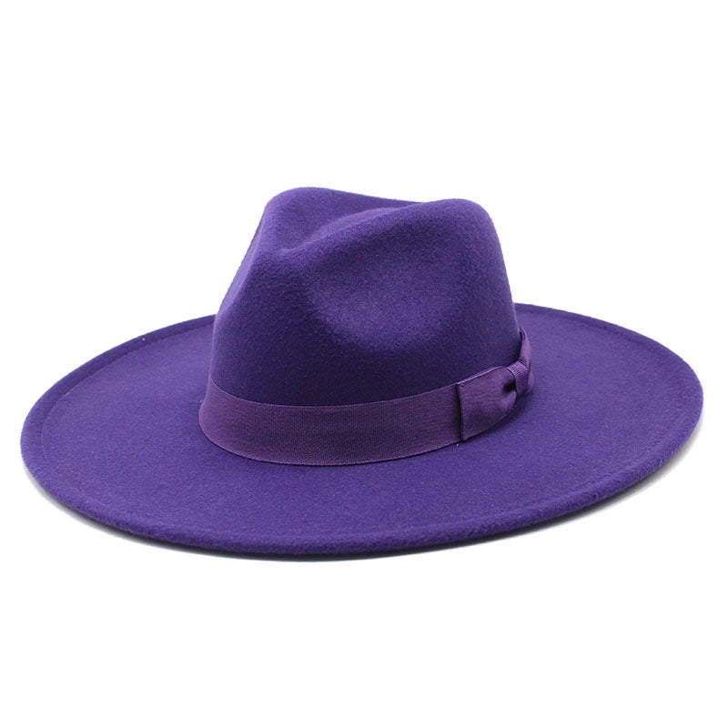Unisex Basic Vintage Style Solid Color Bowknot Big Eaves Flat Eaves Fedora Hat