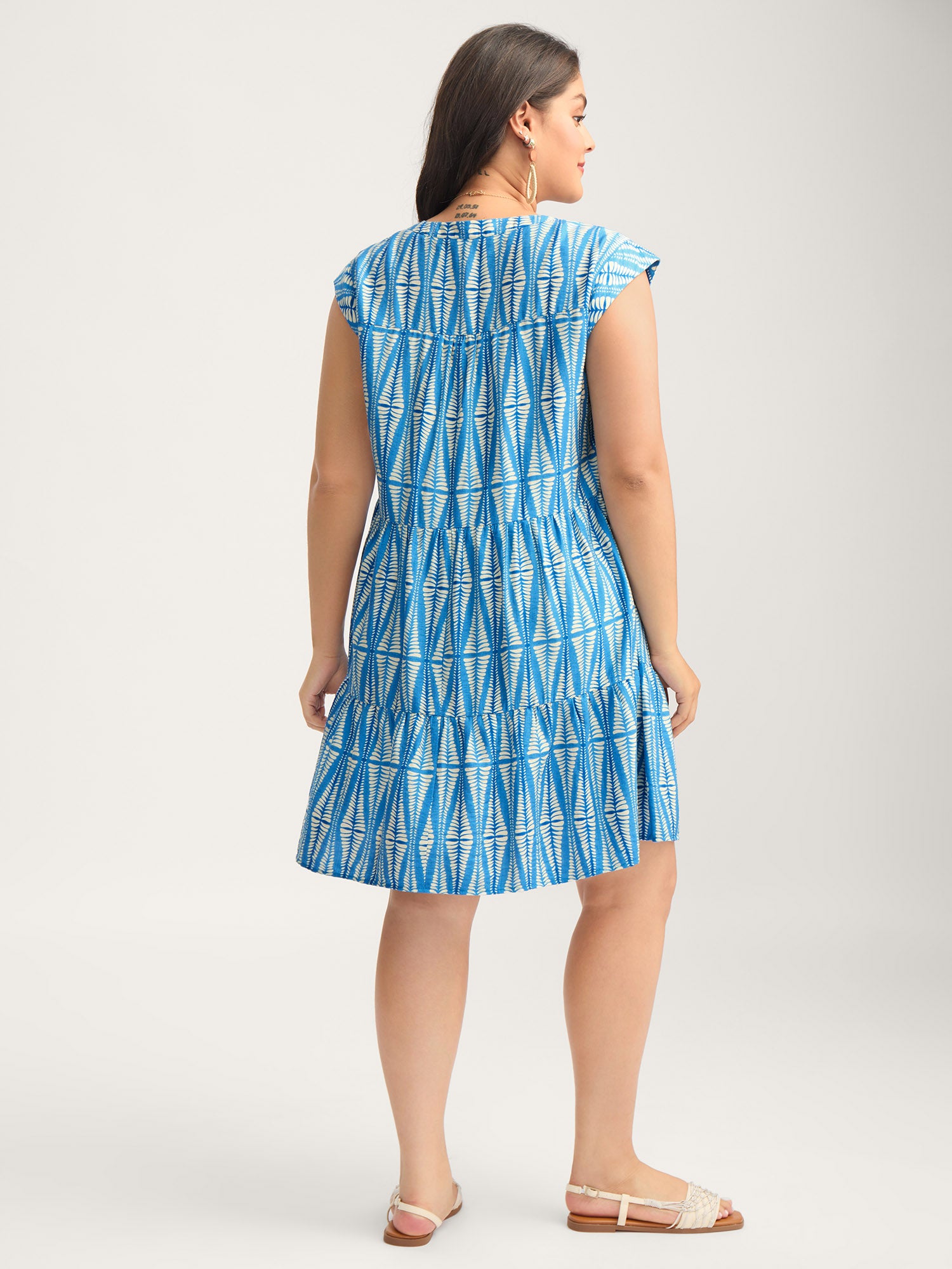 Geometric Vacation Print Low Waist Midi Dress