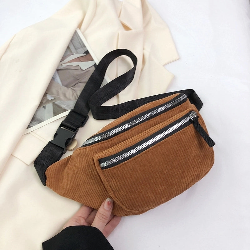 Women's Vintage Style Solid Color Corduroy Waist Bags