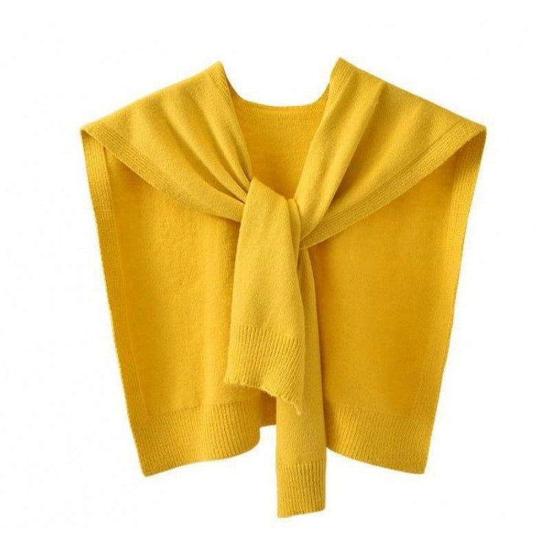 Cored Yarn Knitted Shawl Women's Spring And Autumn Outer Waistcoat Color Shoulder Thin Cardigan Summer Knotted Fake Collar Scarf