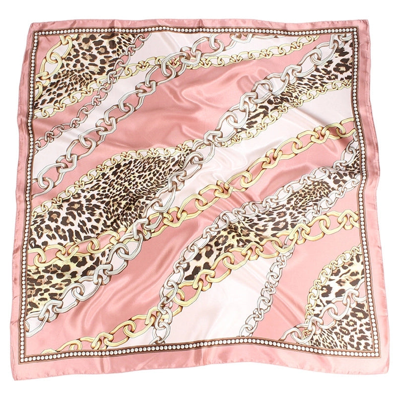 Women's Elegant Streetwear Flower Leopard Chains Print Satin Printing Silk Scarf