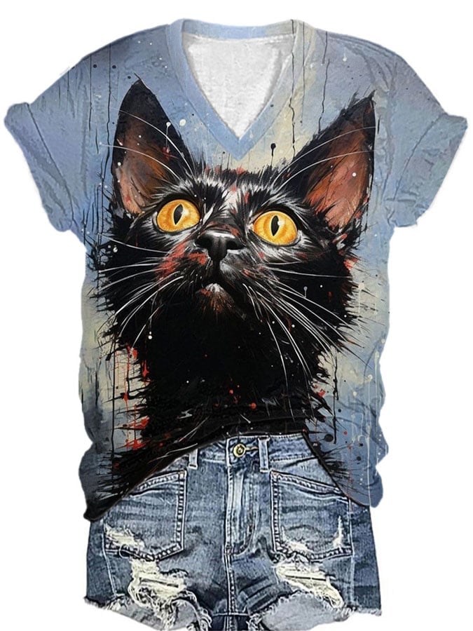 Women's Cat Print T-Shirt