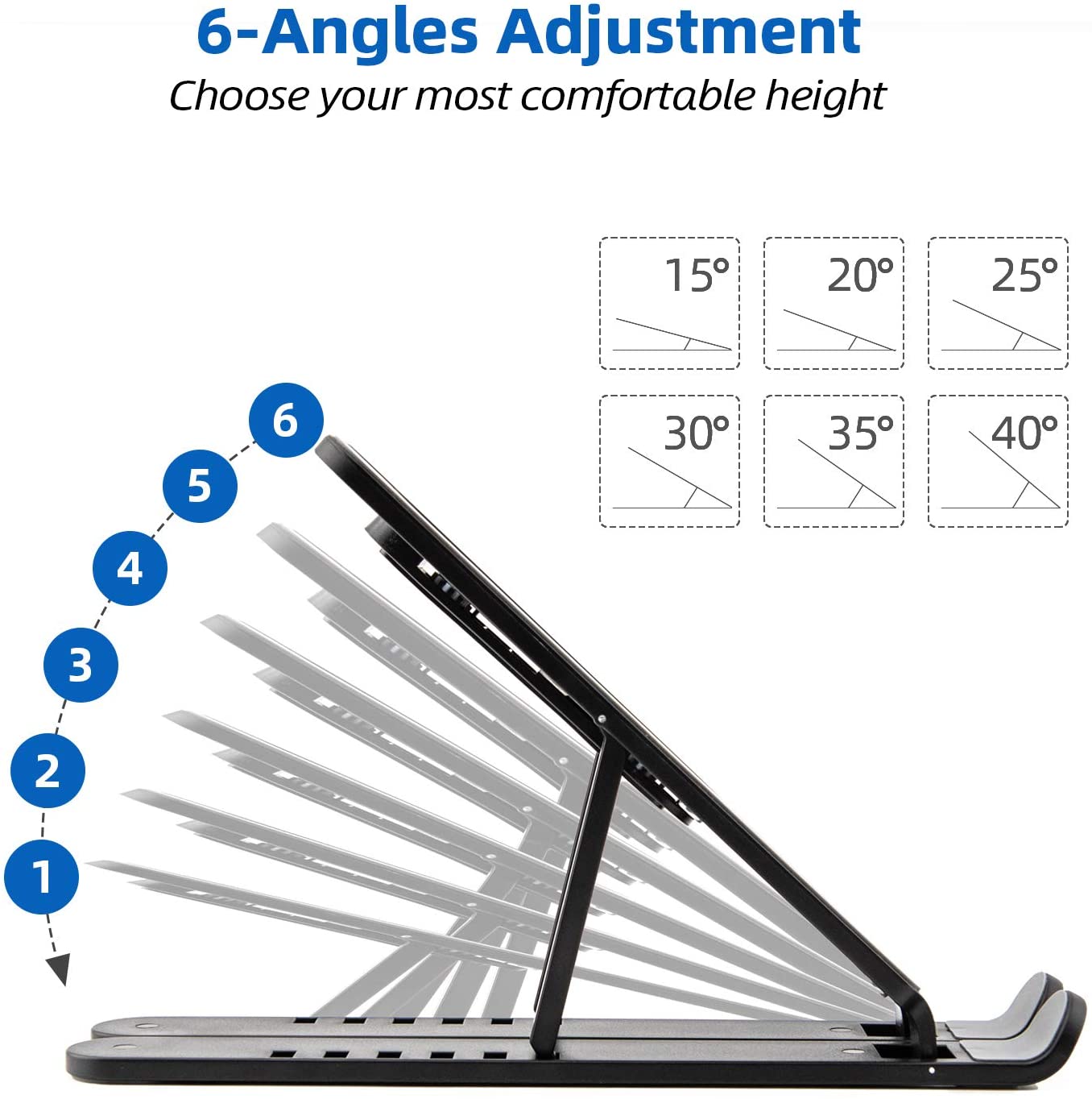 Laptop-Halter Klappbarer Laptop-Ständer Tragbarer Computer-Laptop-Schreibtisch Einstellbarer ABS 6-Stufen-Winkel Einstellbare Höhe Laptop-Tisch