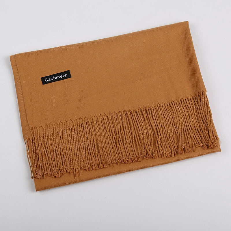 Pure Color Cashmere Scarf Women's Autumn And Winter Popular 220g Light Board Tassel Warm Shawl Travel Gift