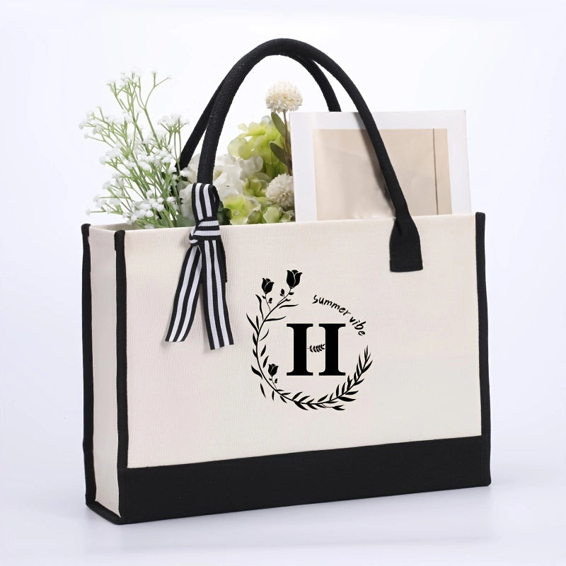 Women's Elegant Letter Flower Canvas Shopping Bags