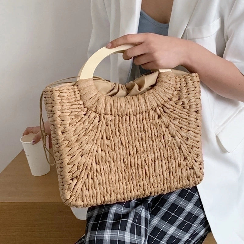 Women's Medium All Seasons Straw Basic Vacation Handbag Straw Bag