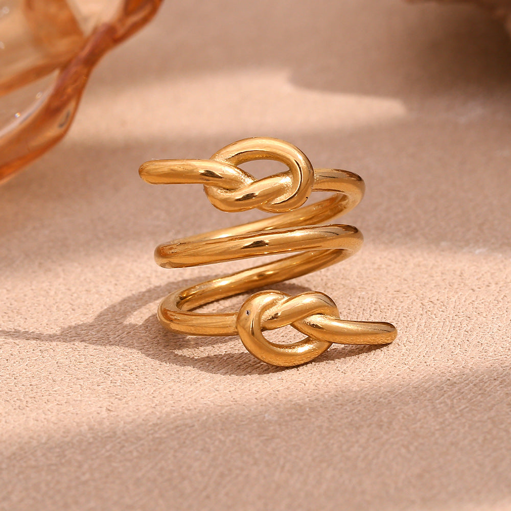 Ins Fashion Niche Design Hand Jewelry Stainless Steel Plated 18K Gold Three-Layer Knotted Ring Female
