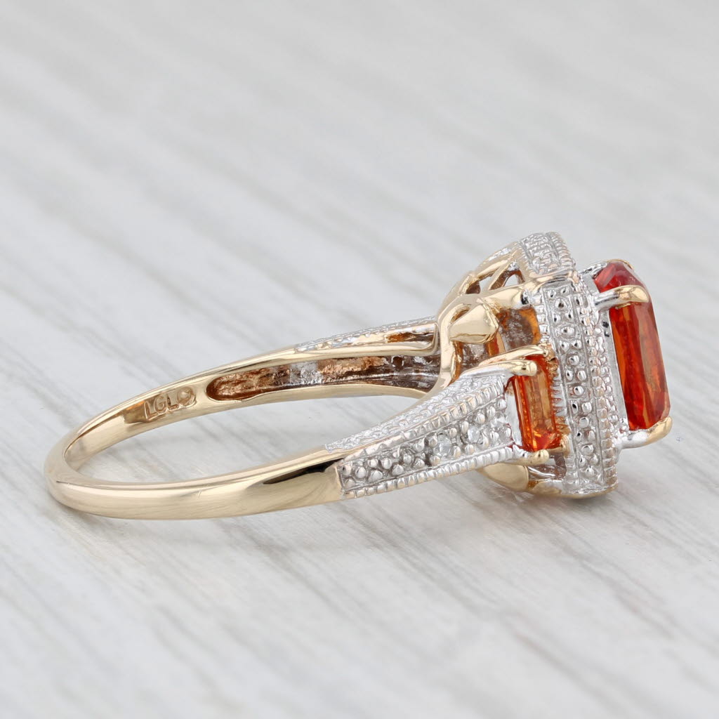 2.36ctw Lab Created Orange Sapphire Diamond Halo Ring 10k Yellow White Gold Sz 7
