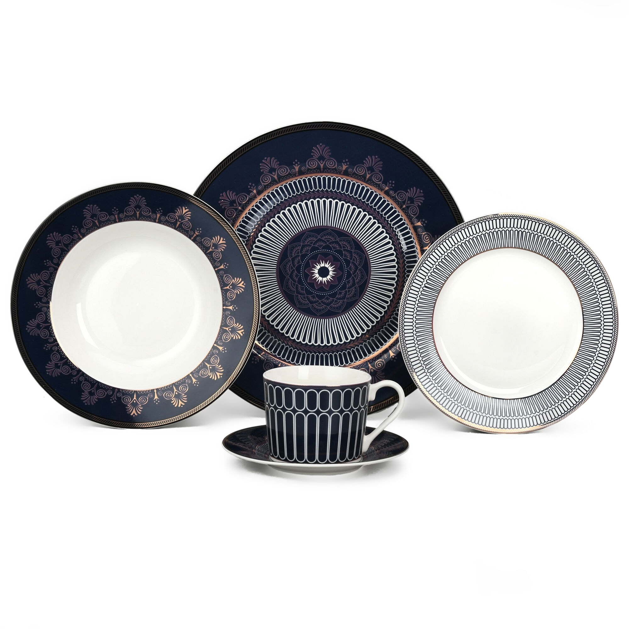 Luxury Cobalt Bone 5 Piece Porcelain Dinner Set