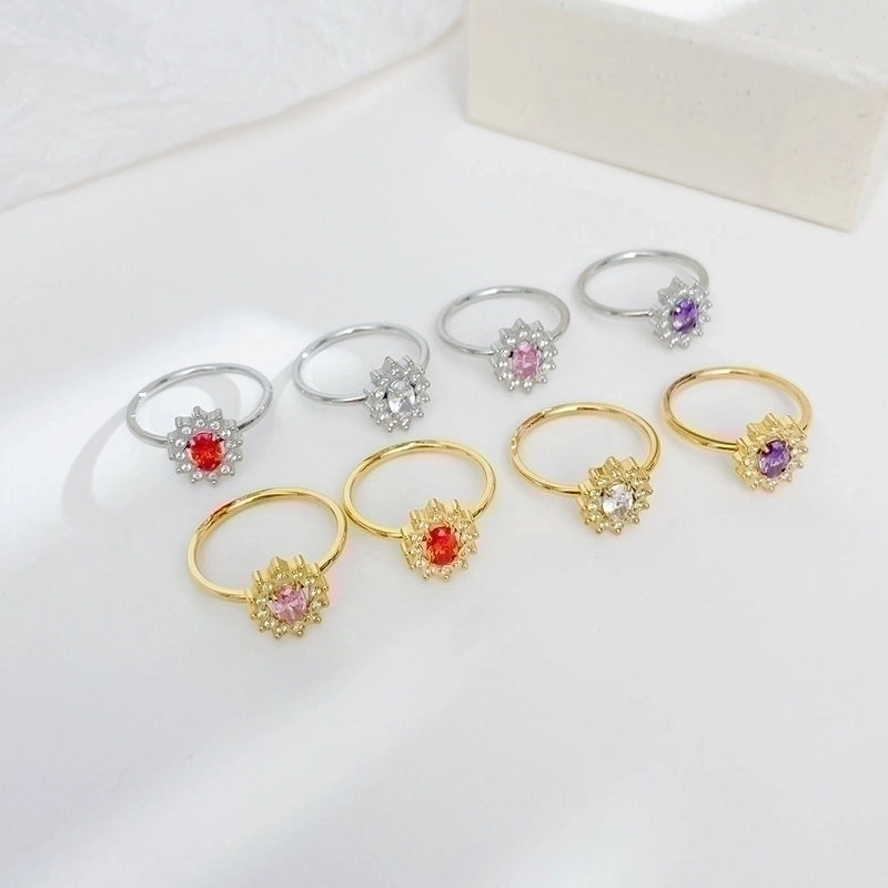 IG Style Shiny Flower 304 Stainless Steel Zircon White Gold Plated Gold Plated Plating Inlay Rings