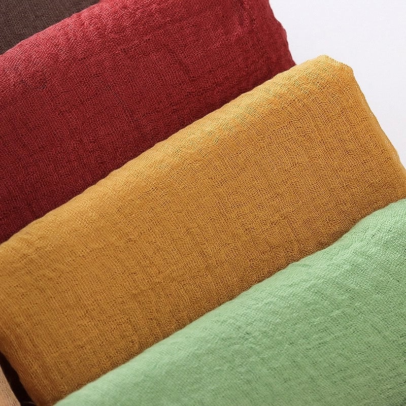 Hot Selling Solid Color Pleated Cotton And Linen Scarf Women's Bag Headscarf Crumpled Hair Fringe Bubble Scarf Women's Scarf Cover Head