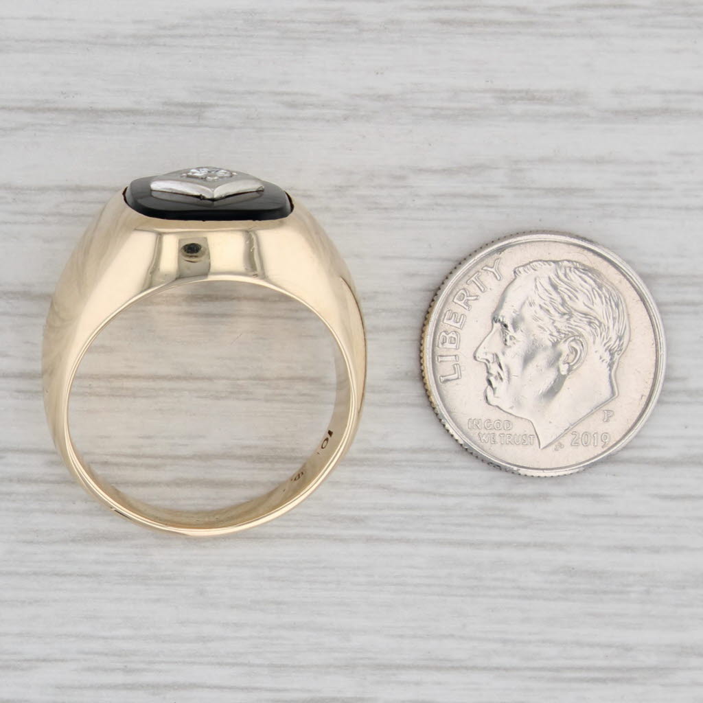 0.11ct Diamond Onyx Signet Ring 10k Yellow Gold Size 9.5