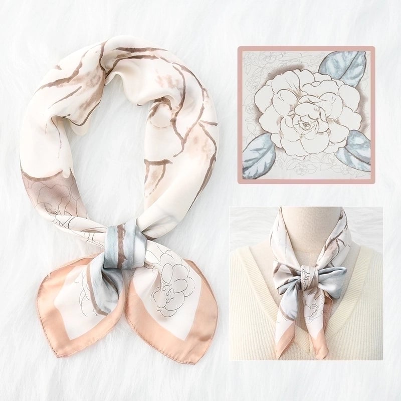 2 Pieces Women's Elegant Plaid Flower Horse Satin Silk Scarf