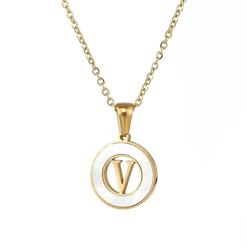 Minimalist Letter Stainless Steel Pendant Necklace Plating Hollow Out Shell Stainless Steel Necklaces