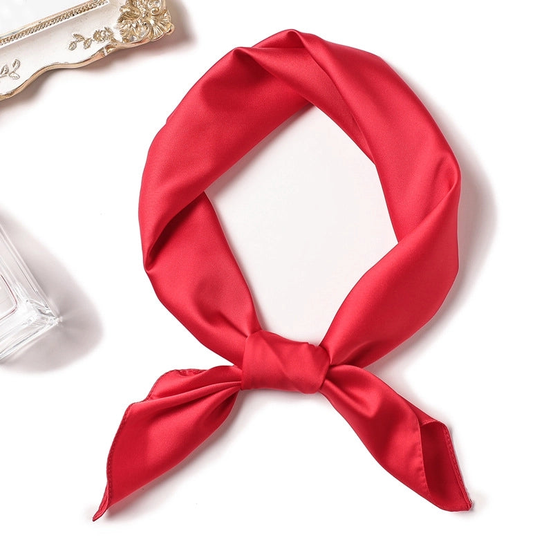 Simple Solid Color Scarf Women's Silk Small Square 70cm Basic Matching Shirt Professional Scarf Tie Hair