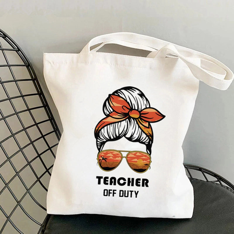 Hot Selling Kawaii Heart-shaped Printed Tote Bag For Teachers And Students One-shoulder Large Capacity White Cotton Bag