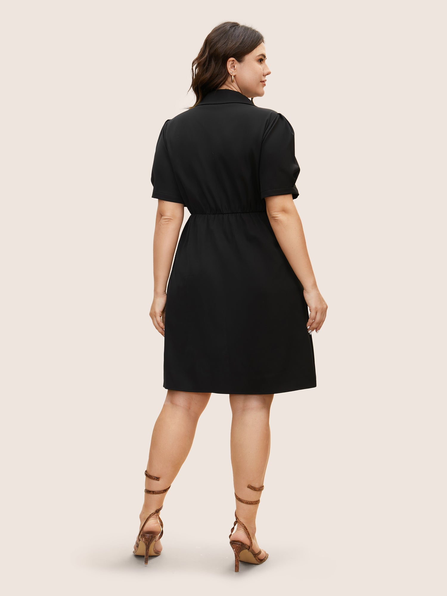 Suit Collar Metal Detail Lantern Sleeve Dress