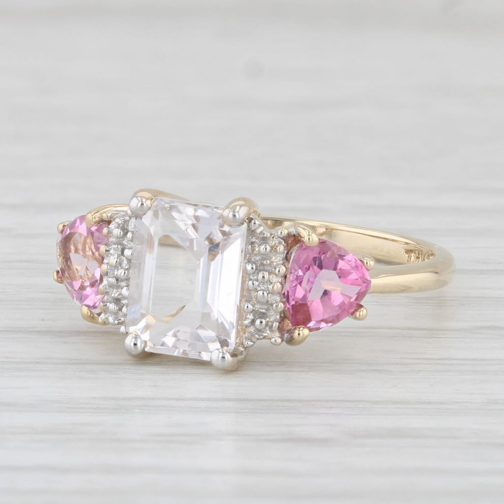 3.12ctw White Topaz Pink Mystic Topaz Ring 10k Yellow Gold Size 7