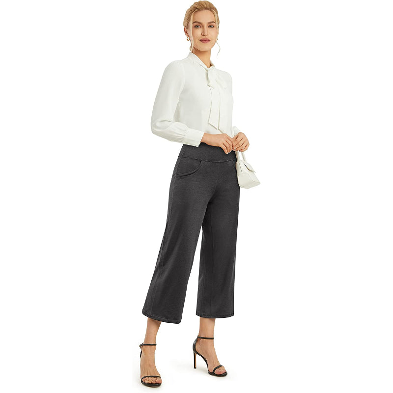 Women Wide Leg Yoga Capri High Waist Stretch Workout Sweatpants With Pockets Casual Straight Leg Pants