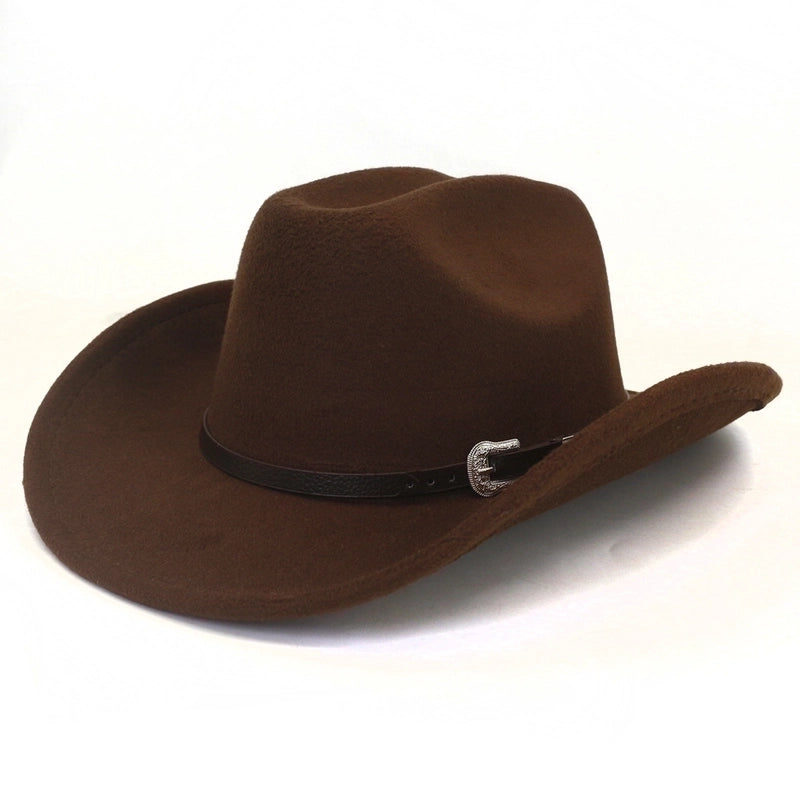 Unisex Basic Cowboy Style Solid Color Big Eaves Fedora Hat