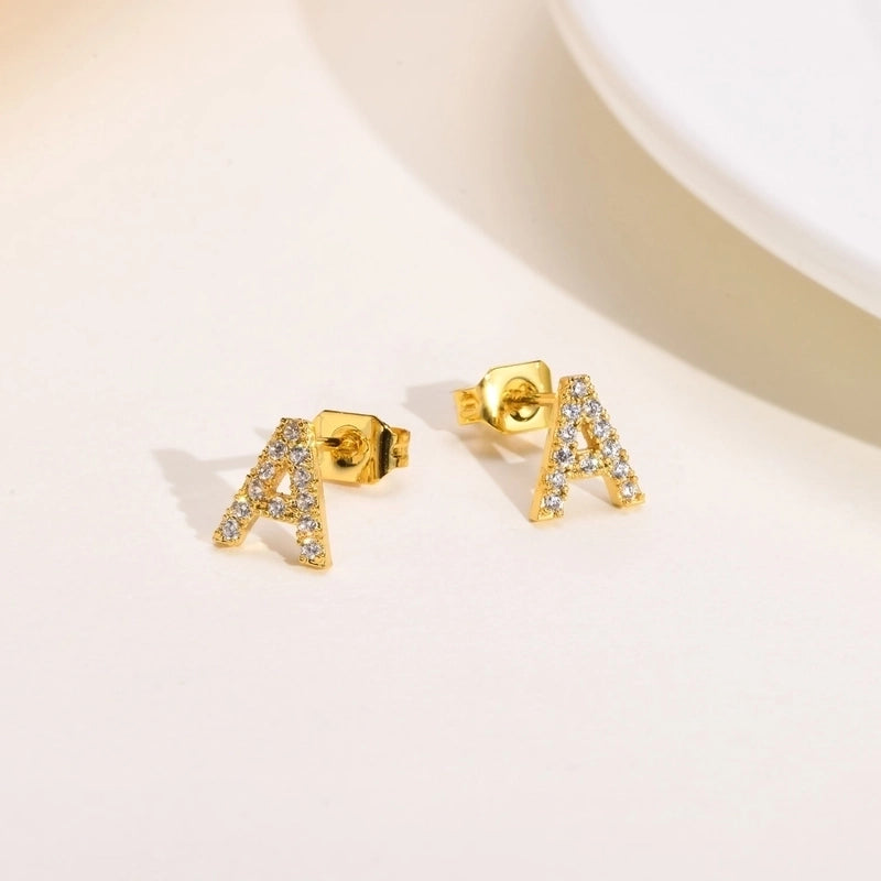 1 Pair Minimalist Letter Inlay Copper Zircon Ear Studs