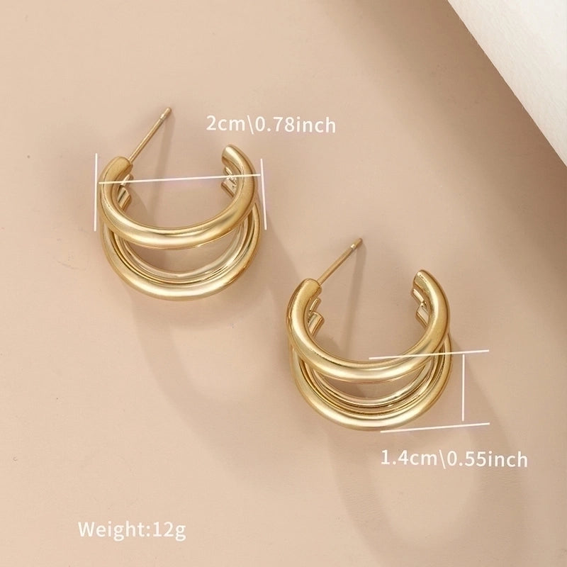 6 Pieces XUPING Minimalist C Shape Plating 304 Stainless Steel 18K Gold Plated Raw Steel Ear Studs