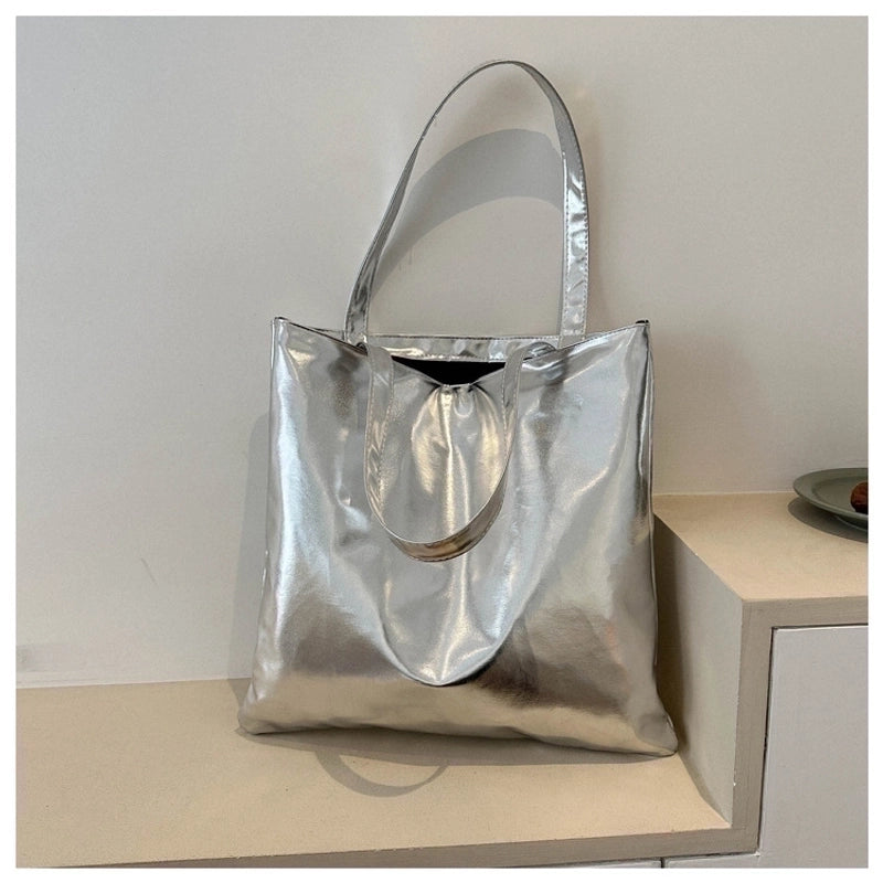 Women's Large Pu Leather Solid Color Streetwear Square Zipper Shoulder Bag Handbag Tote Bag