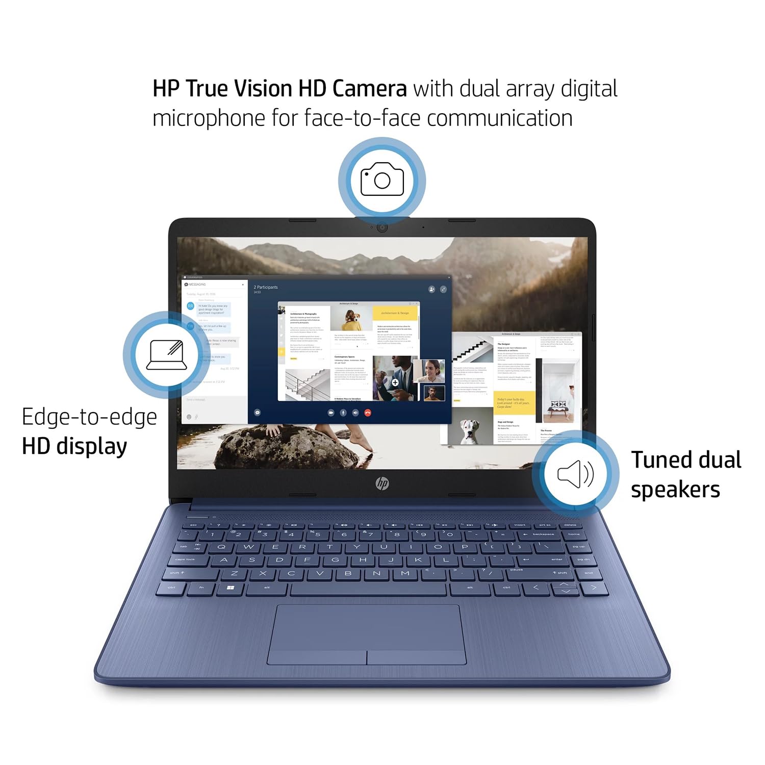 HP Laptop portátil (incluye 1 año Microsoft 365), visualización HD de 14 pulgadas, 8 GB de RAM, 64 GB eMMC, Intel Quad-Core N4120, estudiantes y negocios, cámara web, HDMI, Wi-Fi, RJ-45, Windows 11 Home, azul grisáceo