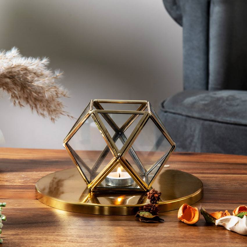 Prism Glass Tealight Holder - Gold