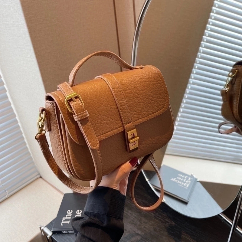 Women's Medium All Seasons Pu Leather Solid Color Streetwear Square Lock Clasp Handbag