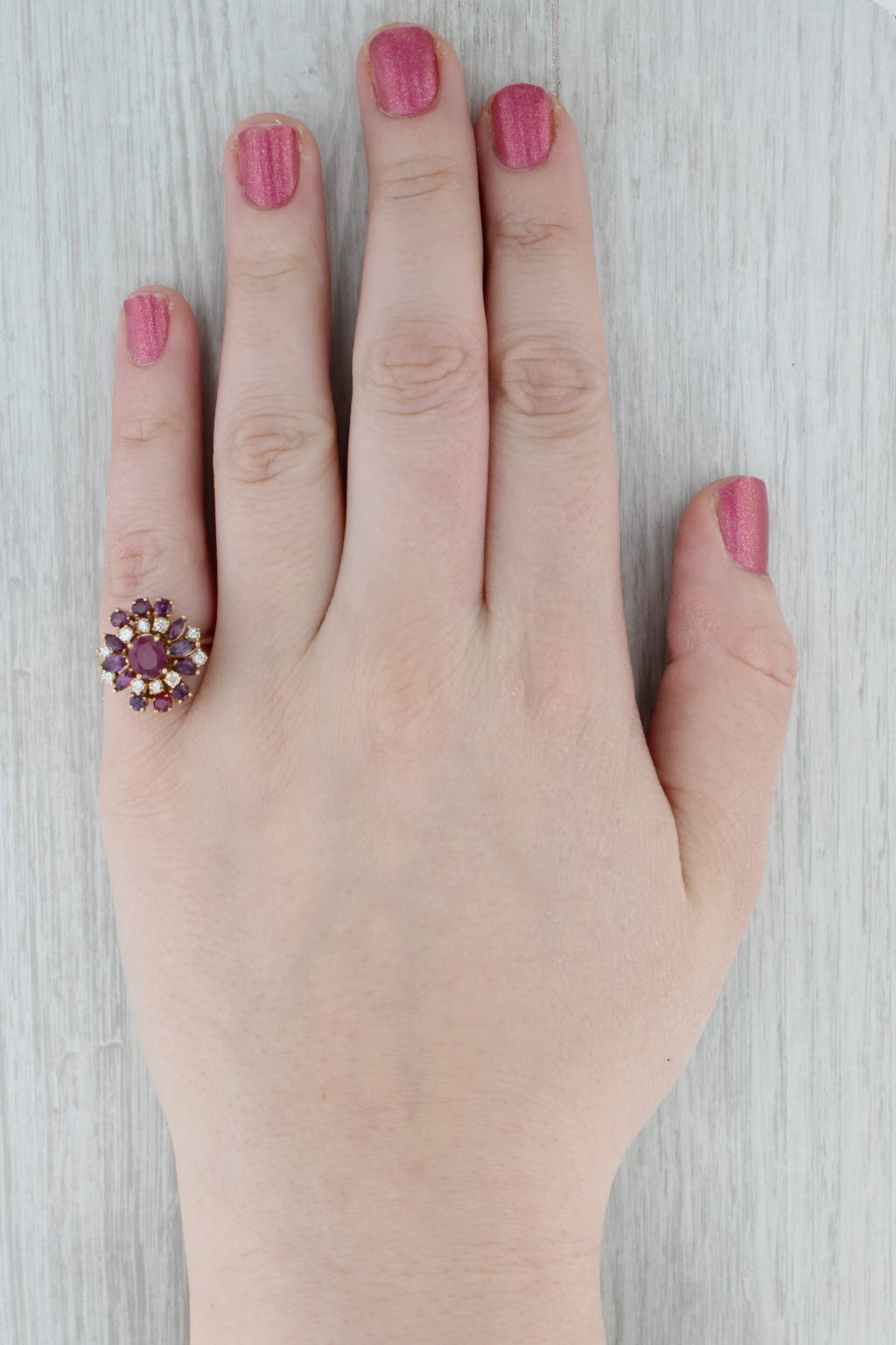 2.16ctw Ruby Diamond Cluster Cocktail Ring 14k Yellow Gold Size 5.75