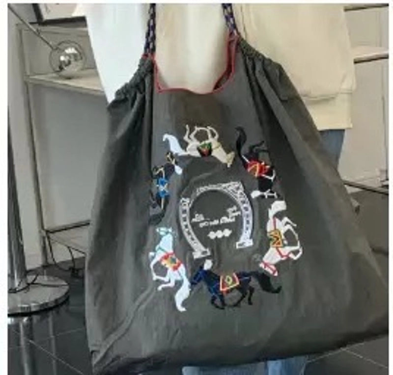 Women's Large Nylon Animal Donuts Basic Classic Style Square Open Shopping Bags