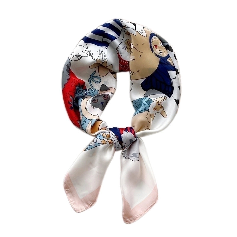 Women's Sweet Color Block Cat Polyester Printing Silk Scarves
