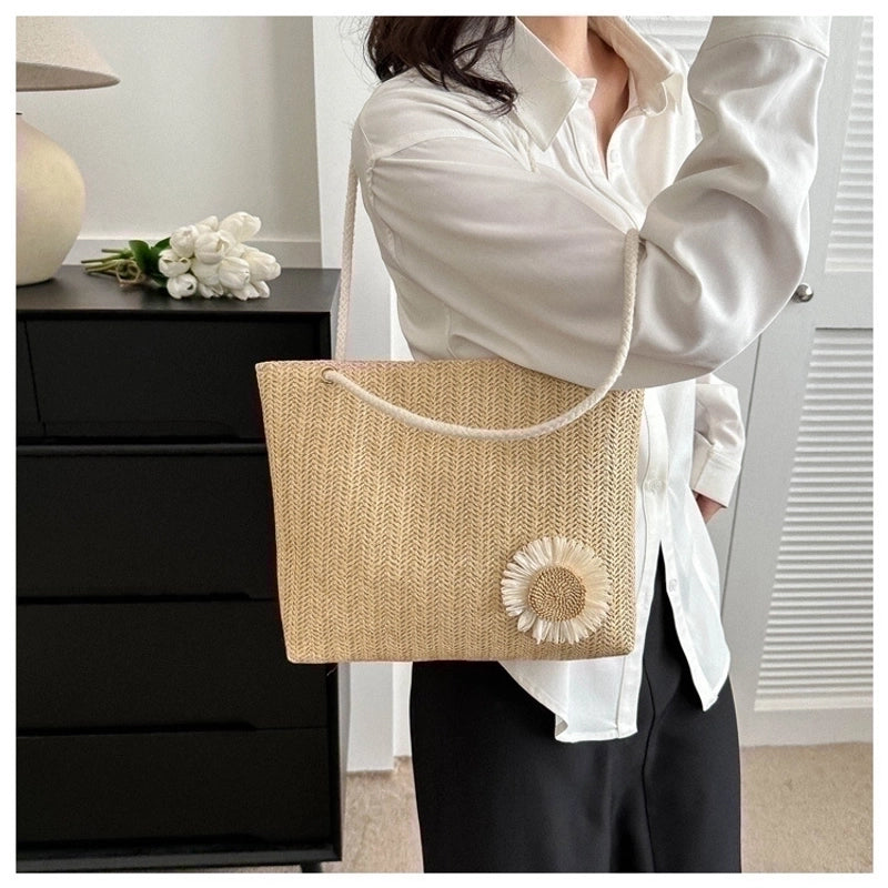 Women's Large Straw Flower Streetwear Square Zipper Underarm Bag