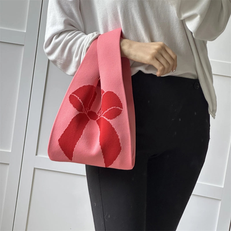 Women's Small Knit Printing Lattice Flower Elegant Classic Style Square Open Handbag
