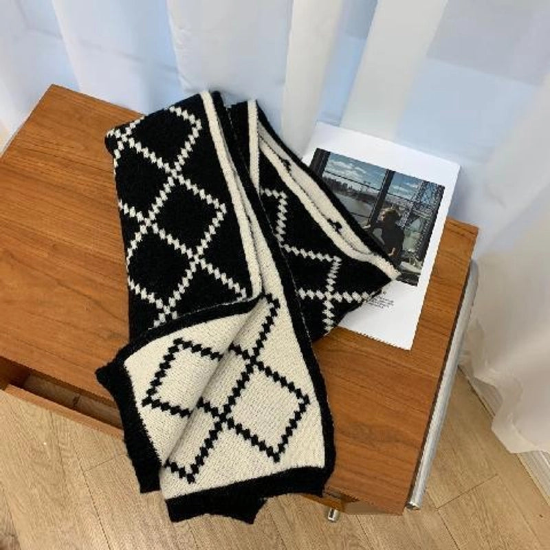 Plaid Scarf Women's  Fashionable Cute Soft Autumn And Winter  Thickened Warm Knitted Wool Scarf