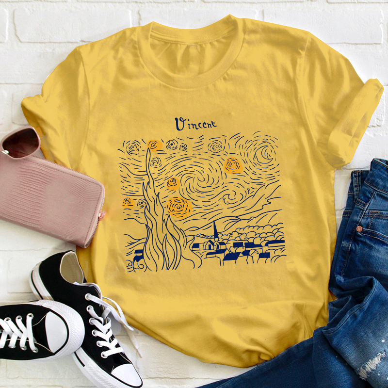 Vincent The Starry Night Teacher T-Shirt